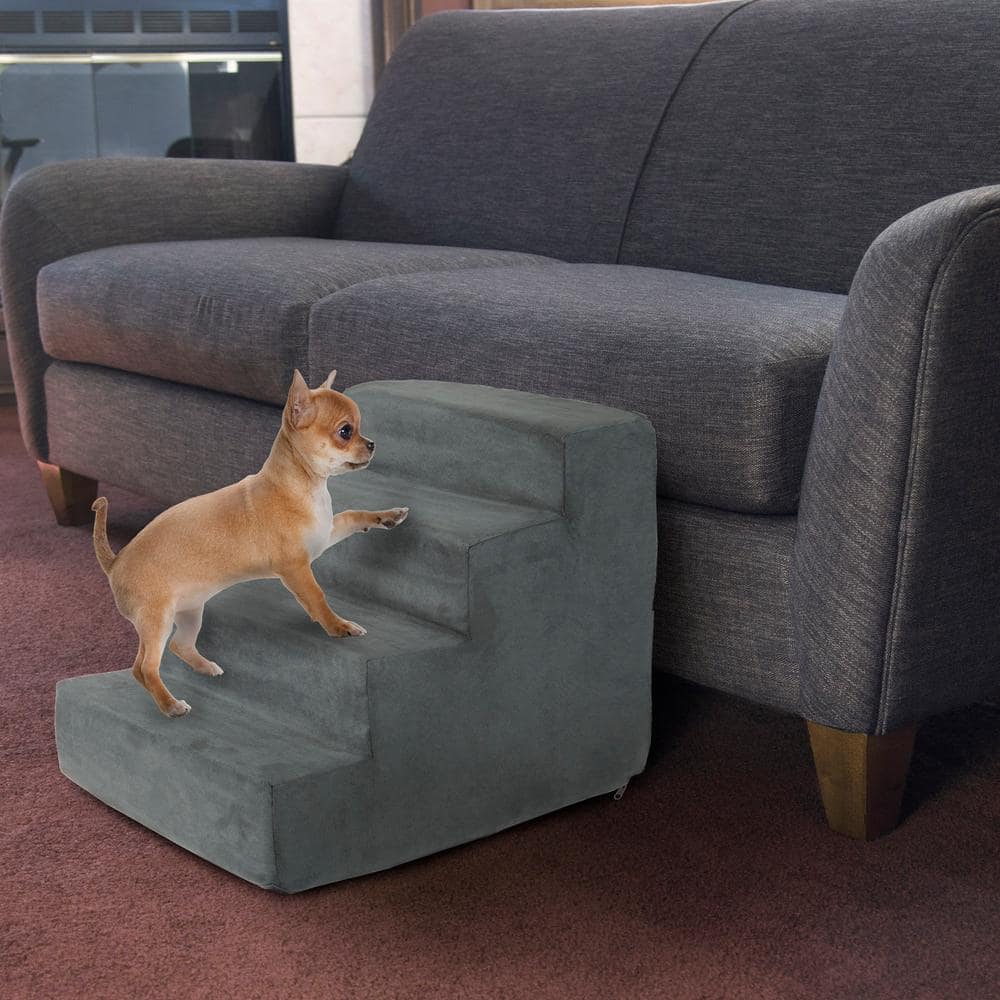 Pet Trex Gray High Density Foam Pet Stairs - 4-Steps with Machine Washable Furniture Cover and Nonslip Bottom