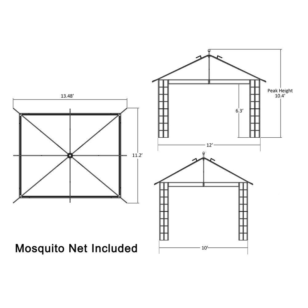 APEX GARDEN Melody II â?10 ft. x 12 ft. Gazebo with Mosquito Net