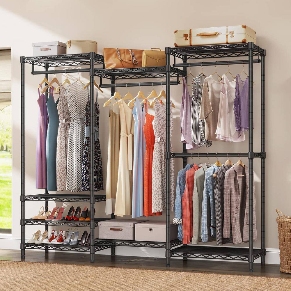 None Black Metal Heavy Duty Garment Clothes Rack 69 in. W x 76 in. H