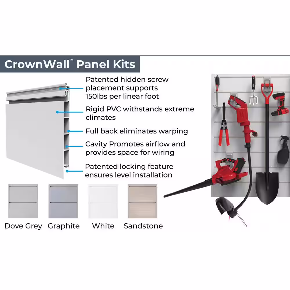 CROWNWALL 48 in. H x 96 in. W Basic Bundle PVC Slatwall Panel Set with Locking Hook Kit in Graphite (20-Piece)