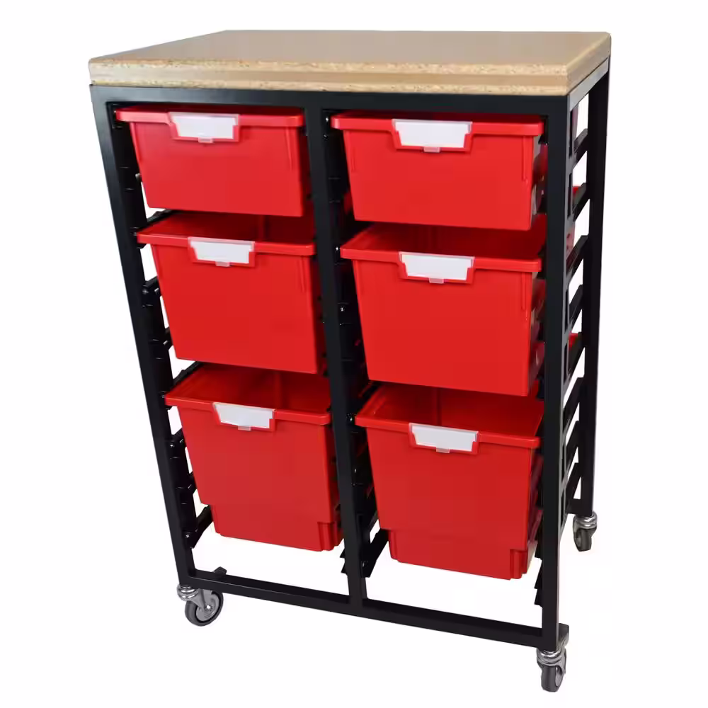 None Mobile Workbench Storage Station With Wood Top -6 StorSystem Trays-Red