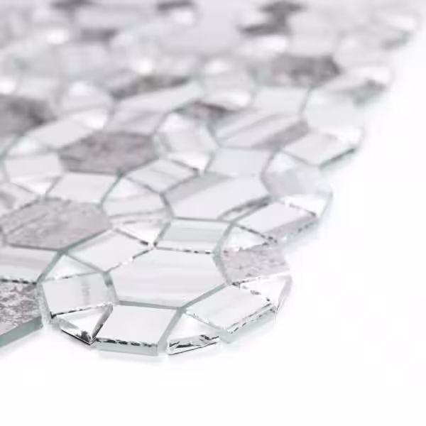 ABOLOS Art Deco White & Gray Cobblestone Mosaic 12 in. x 12 in. Wood Look Glass Decorative Wall Tile (10 sq. ft./Case)