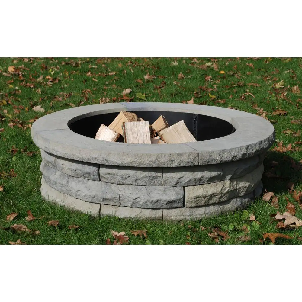 Nantucket Pavers Ledgestone 47 in. x 14 in. Round Concrete Wood Fuel Fire Pit Ring Kit Gray Variegated