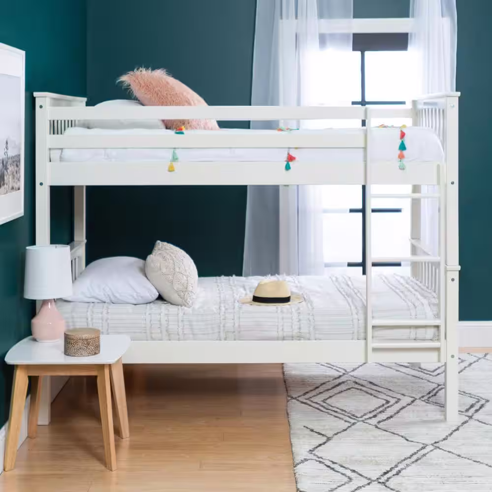 Walker Edison Furniture Company Solid Wood Twin over Twin Mission Design Bunk Bed - White