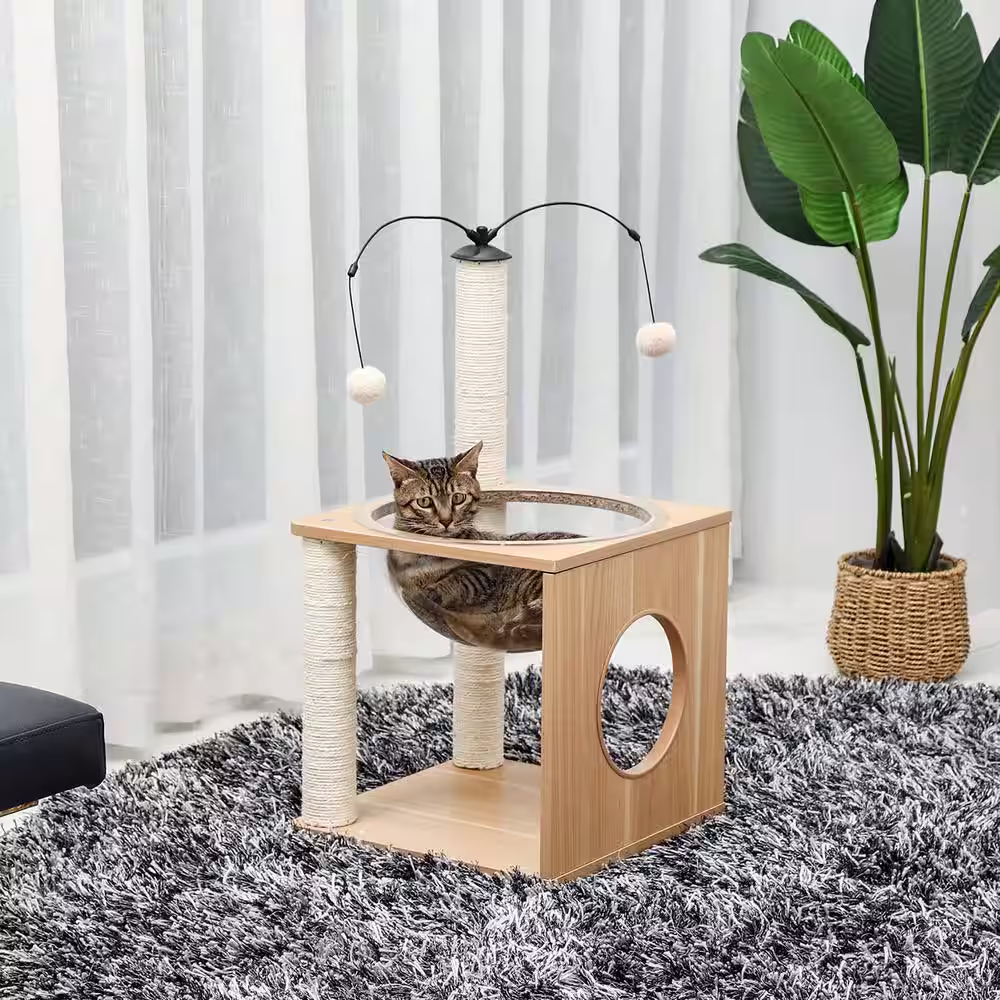 Foobrues Multi-level Exploration Wooden Pet Cat Scratching Posts and Trees Cat House