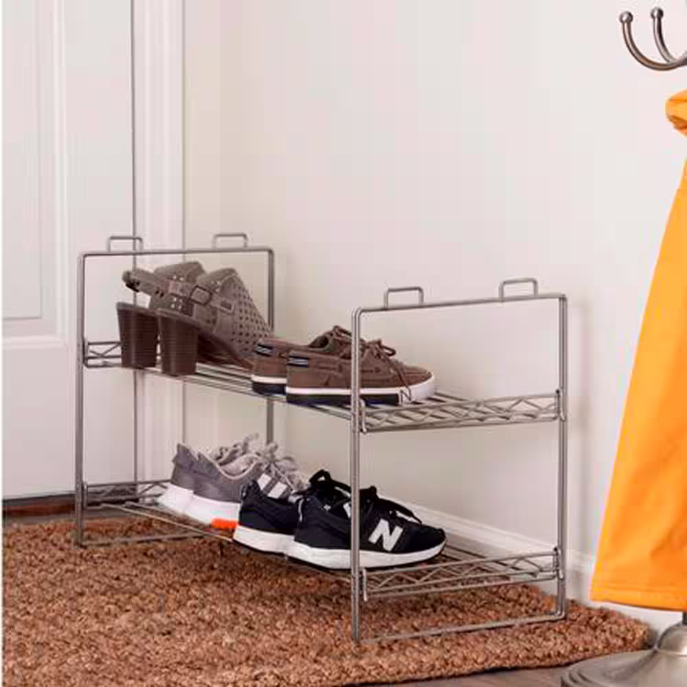 HOUSEHOLD ESSENTIALS 16.5 H 6-Pair 2-Tier Chrome Metal Shoe Rack