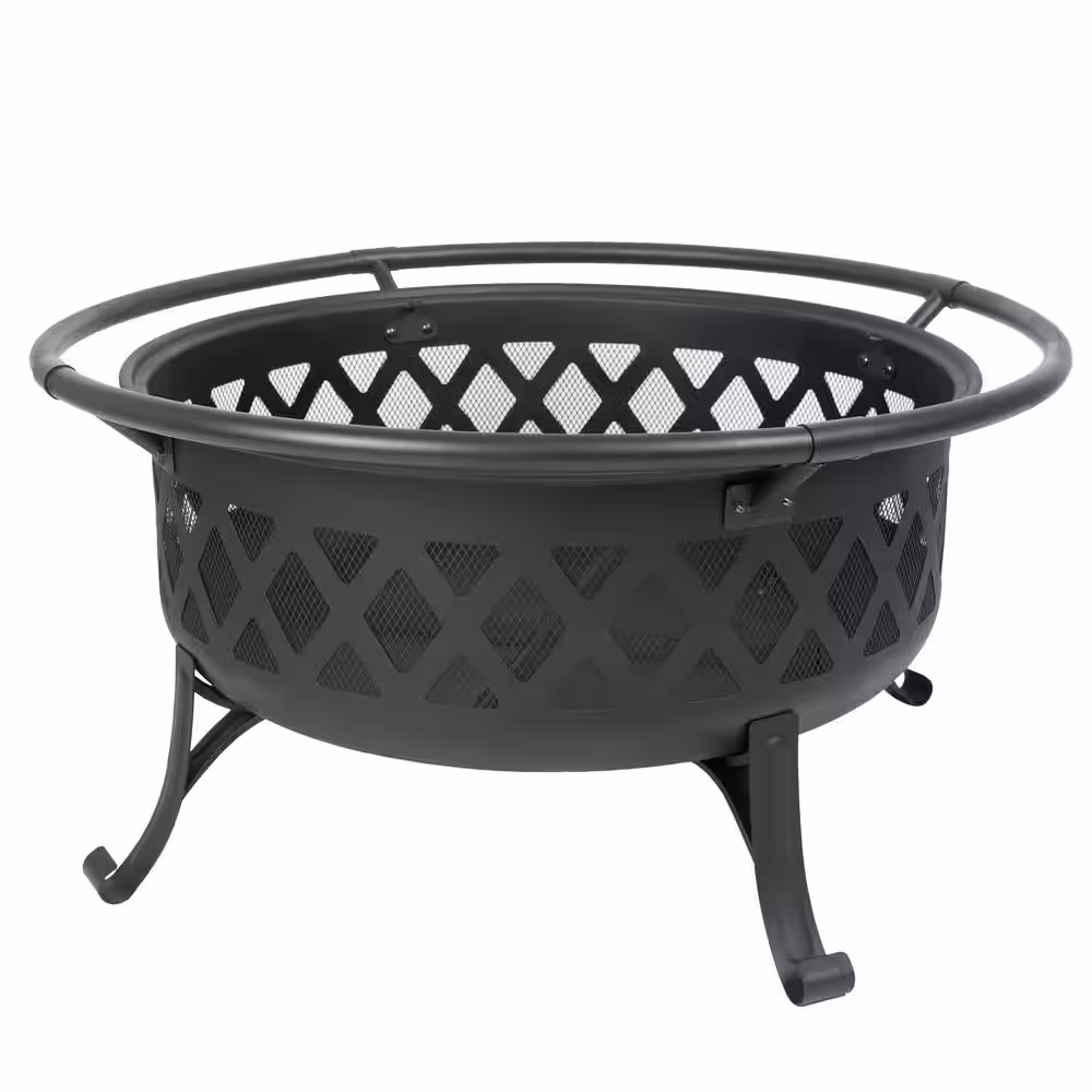 Pleasant Hearth Traverse 35 in. x 24.21 in. Round Steel Wood Burning Black Fire Pit