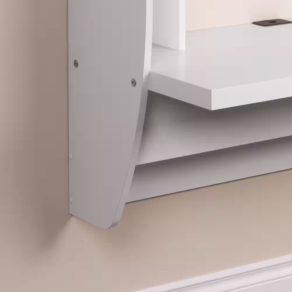 Prepac 43 in. Rectangular White Floating Desk with Cable Management