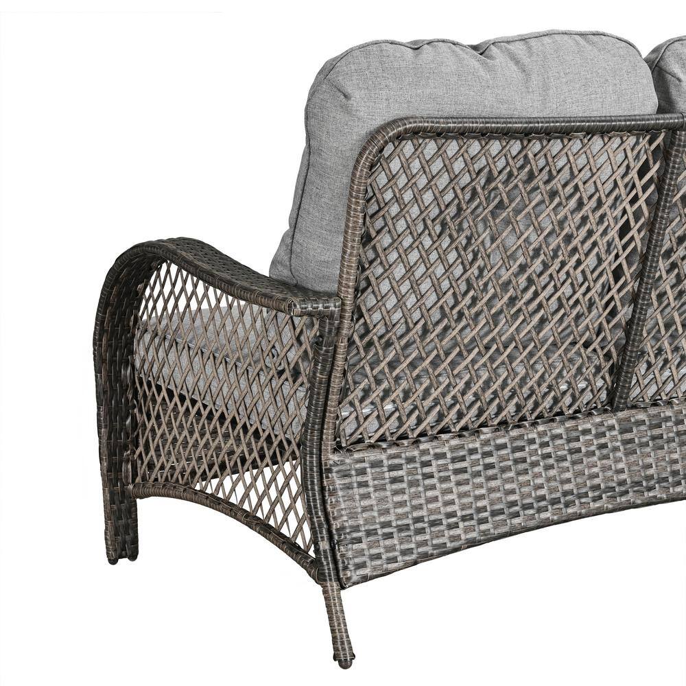 Patio Festival 5-Piece Wicker Patio Conversation Set with Gray Cushions
