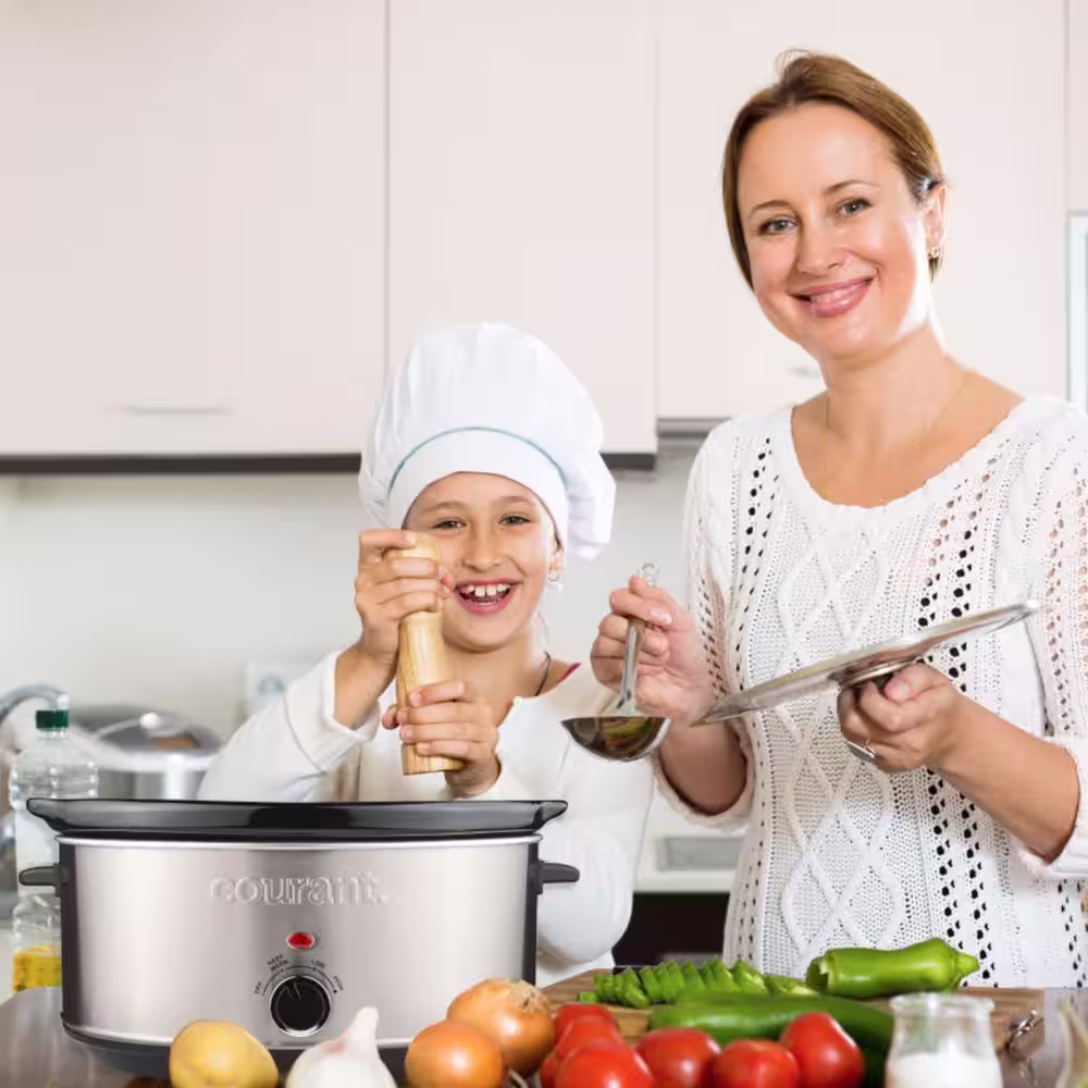 Courant 8.5 qt. Stainless Steel Oval Slow Cooker with Three Cooking Settings