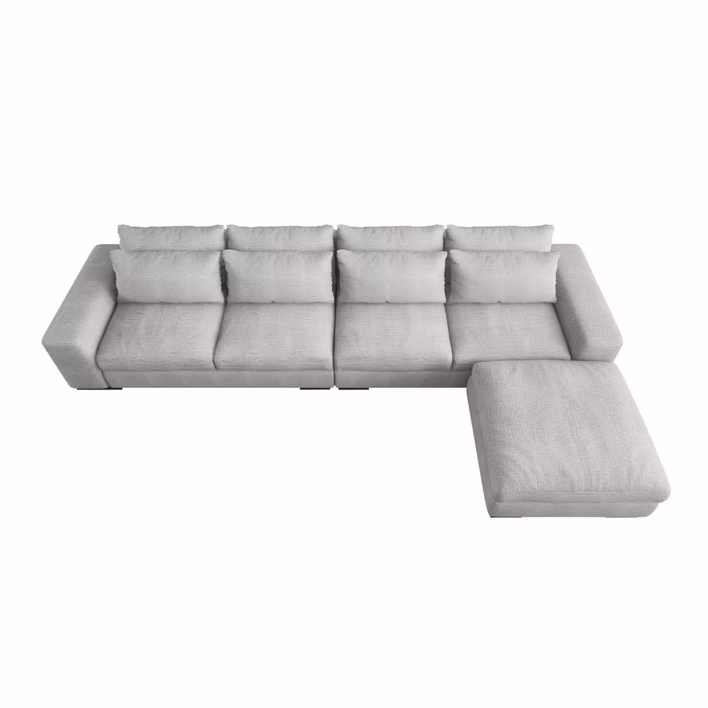 J&E Home 129.9 in. W Square Arm 3-Piece Linen L Shaped Reversible 4-Seater Sectional Sofa with Ottoman in Light Gray