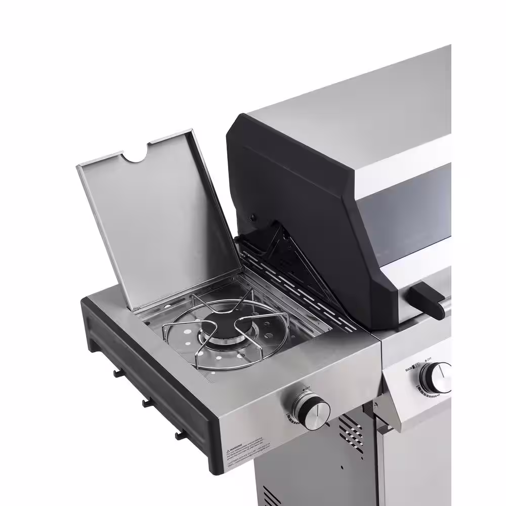 Monument Grills Denali 6-Burner Propane Gas Grill in Stainless with Clearview Lid, 3-Phase LED Controls and Side Burner Box A