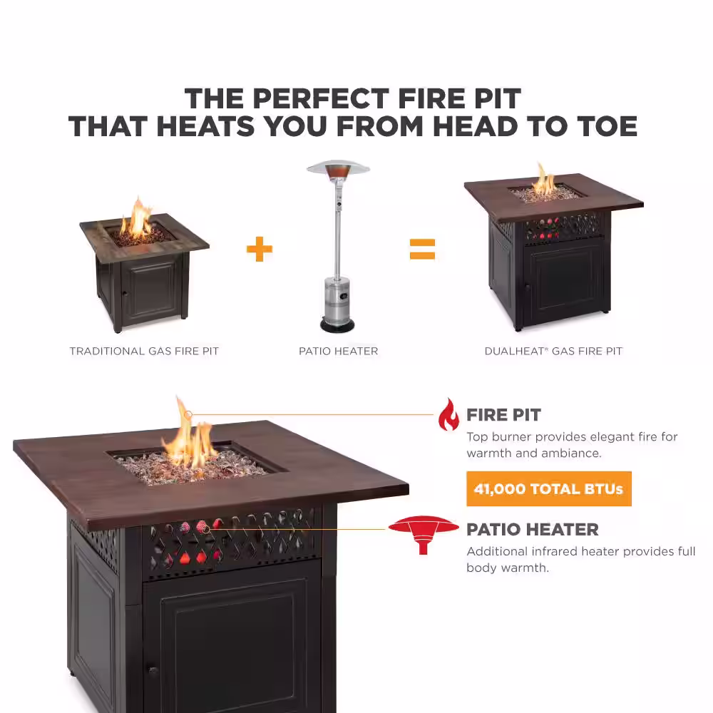 Endless Summer The DualHeat 37.8 in. x 30.7 in. Square Steel and Concrete Resin LP Gas Fire Pit with Hand Painted Wood Grain Mantel