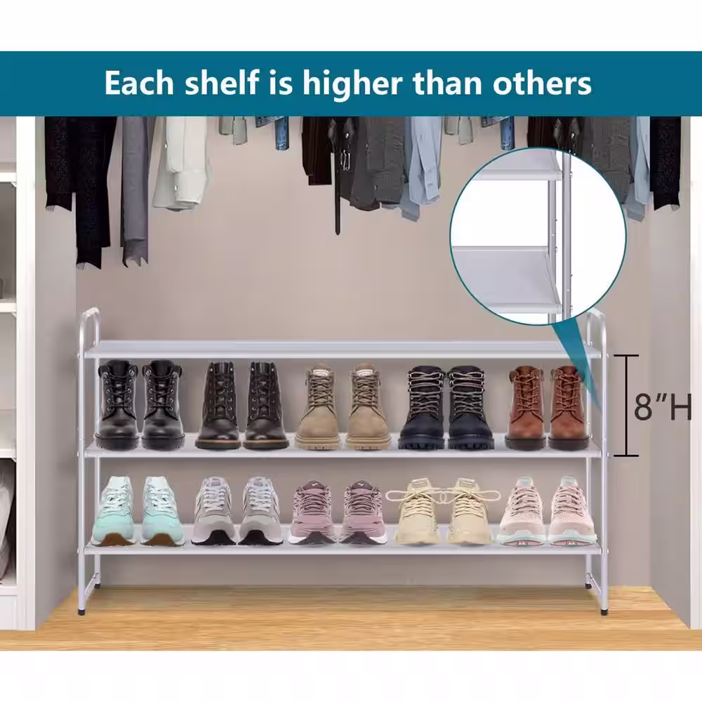 None 24.4 in. H 18-Pair Gray Metal Shoe Rack