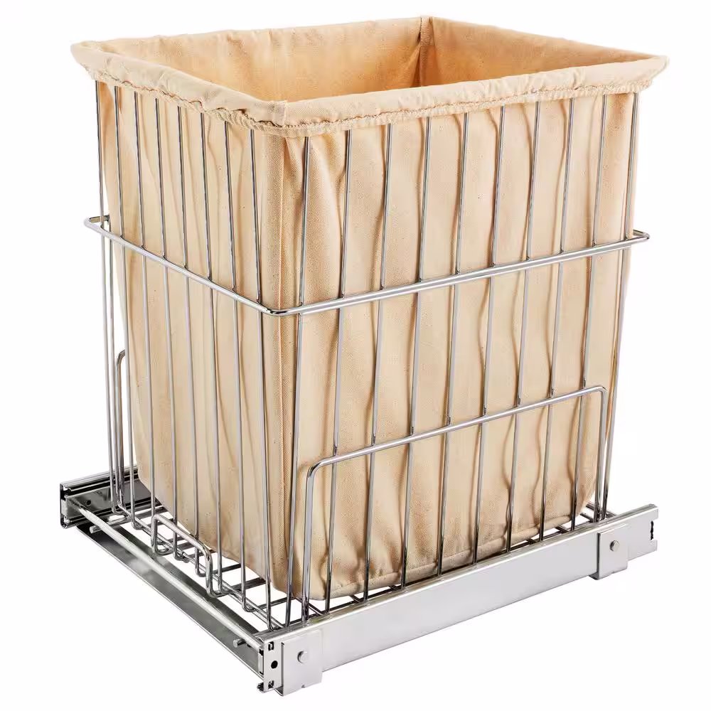 Rev-A-Shelf Chrome Metal Pullout Wire Clothes Hamper with Liner and Mounting Hardware