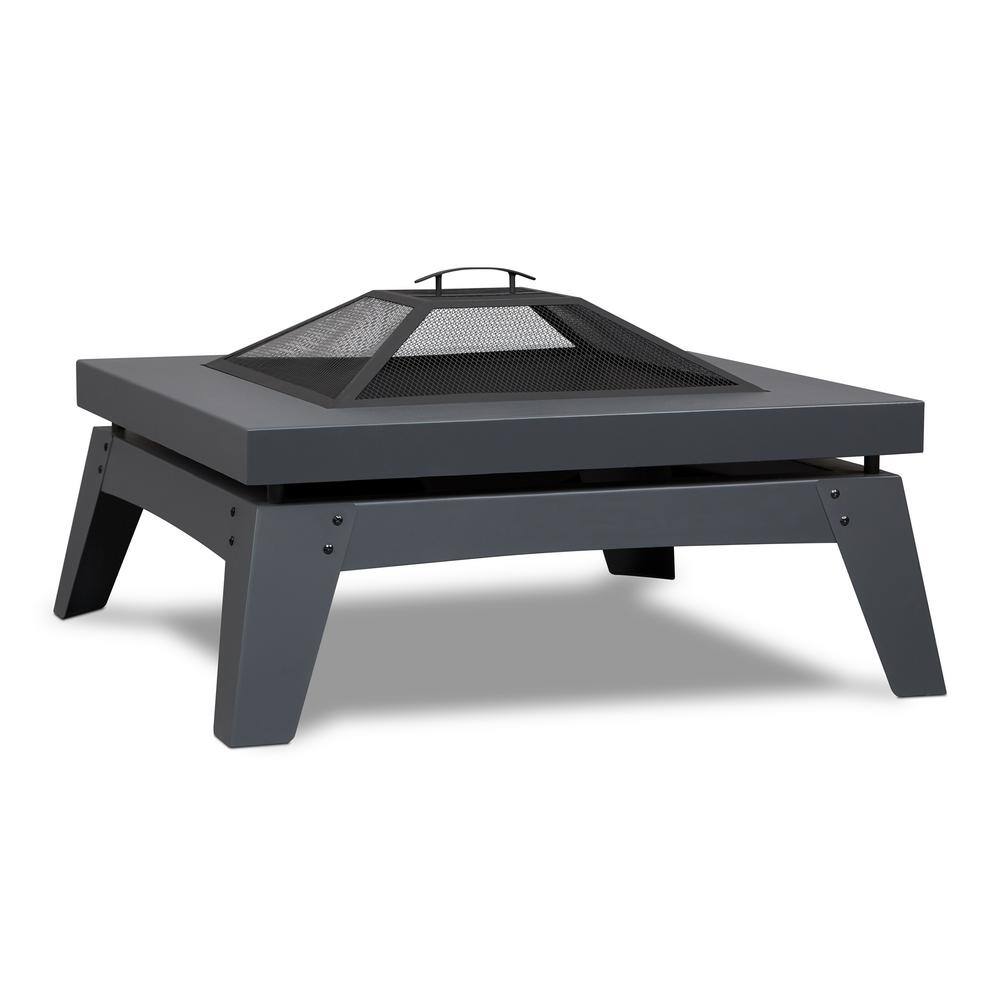Real Flame Breton 37 in. x 20 in. Square Steel Wood-Burning Fire Pit in Gray with Spark Screen and Protective Cover