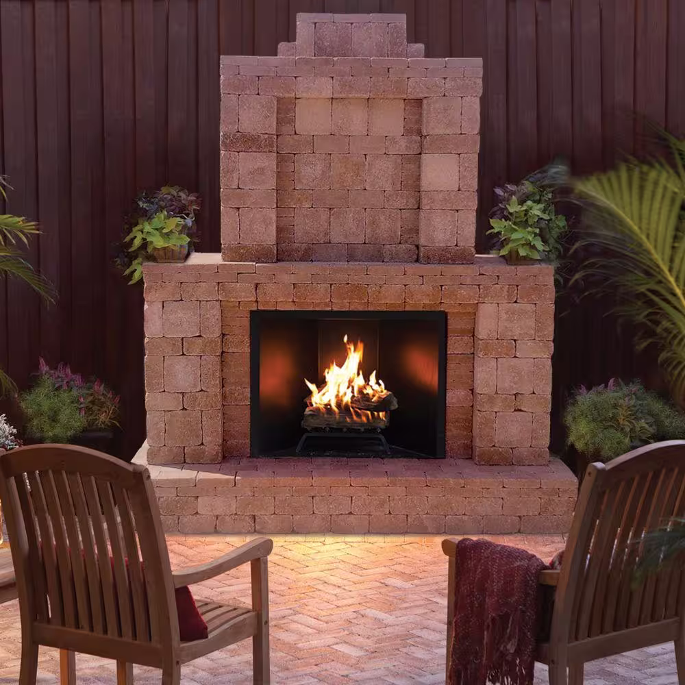 Pavestone RumbleStone 84 in. x 38.5 in. x 94.5 in. Outdoor Stone Fireplace in Sierra Blend