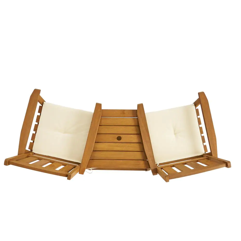 Noble House Cala Cream and Honey Oak 2-Piece Meranti Patio Deep Seating Set with Cream Cushions