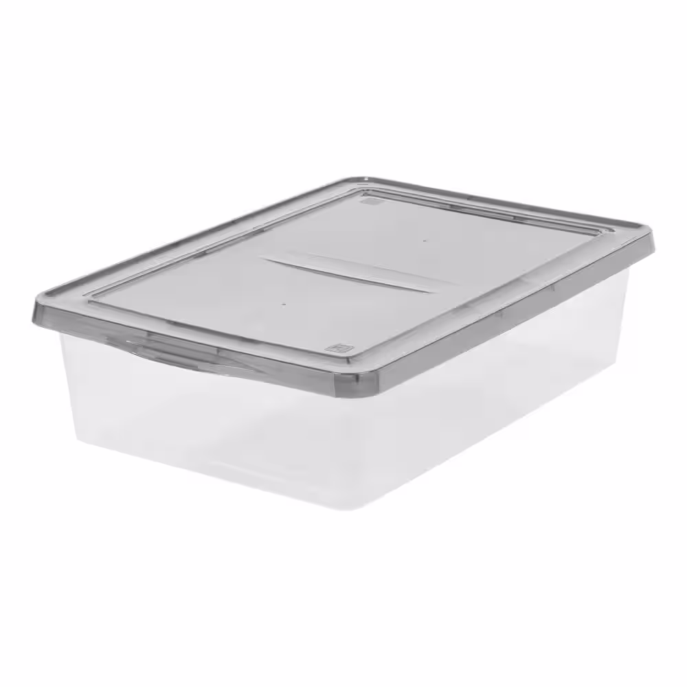 None 28 qt. Snap Top Plastic Storage Box in Clear with Gray Lid