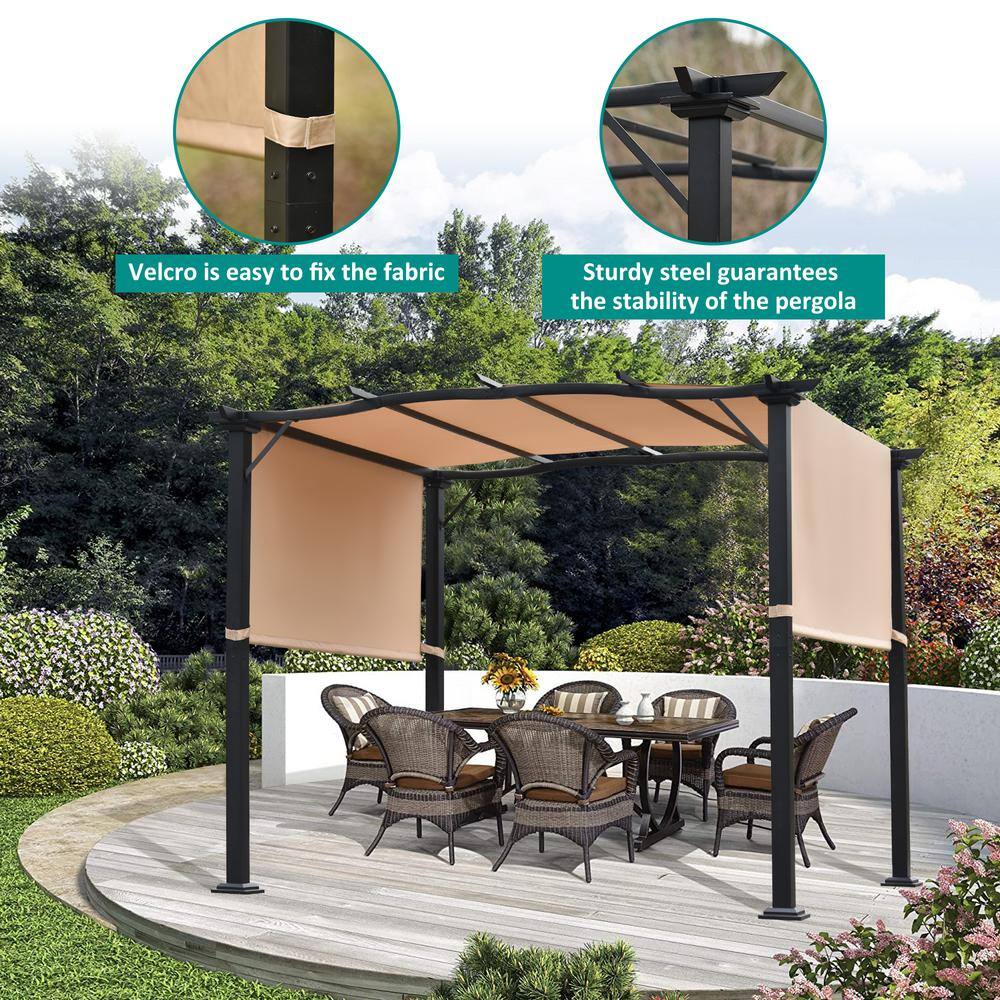 Mondawe 10 ft. x 8 ft. Sunshade Pergola Metal Frame Gazebo Grape Trellis with Retractable Canopy