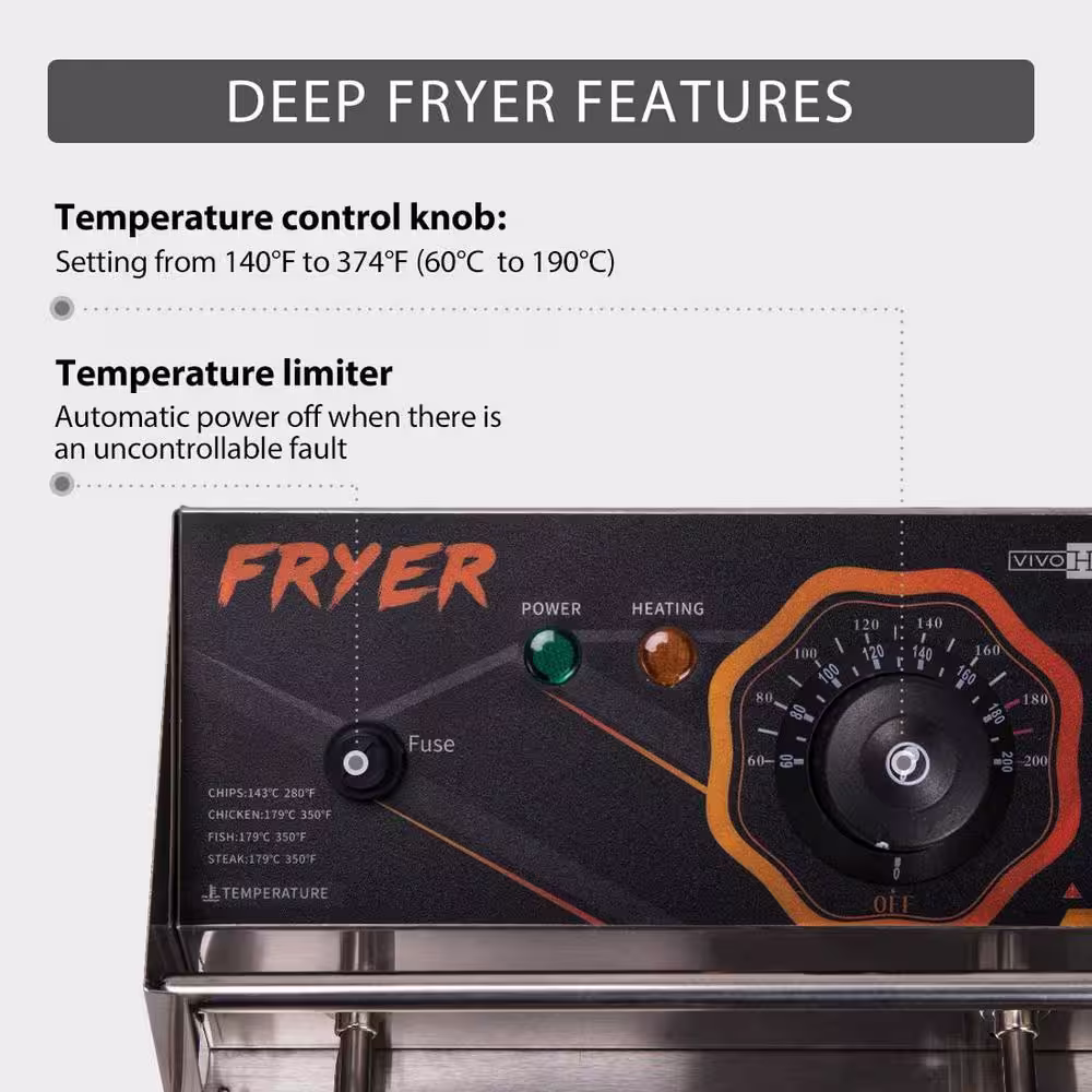 VIVOHOME 20.7 Qt. Stainless Steel Electric Deep Fryer with 2 6.35 Qt. Removable Baskets and Temperature Limiter