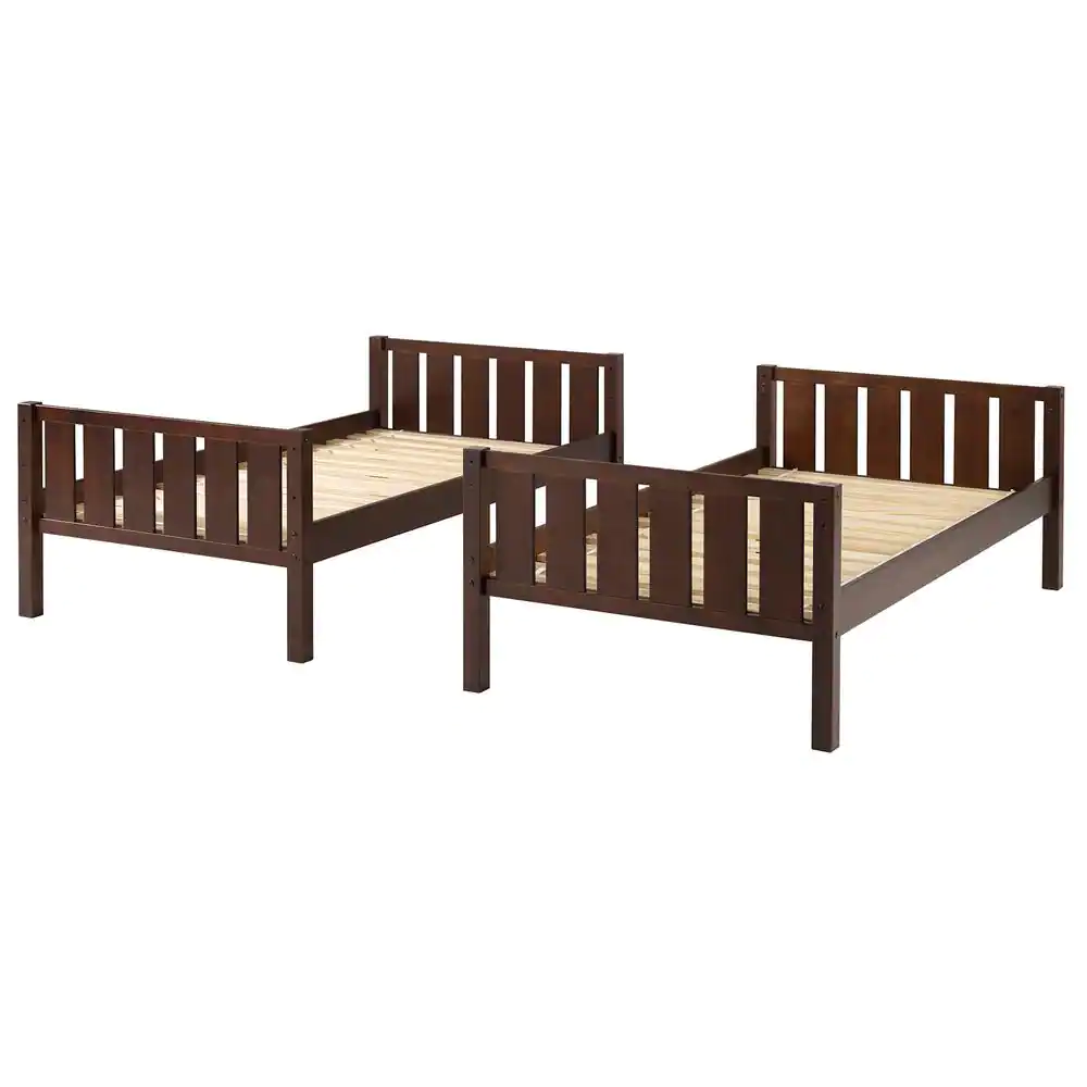 Welwick Designs Walnut Solid Wood Modern Twin Bunk Bed with Integrated Ladder