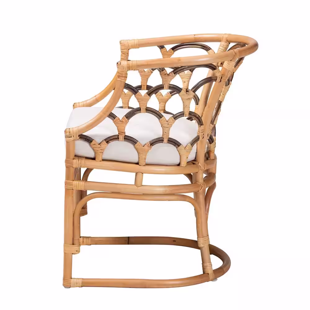 bali & pari Aster White and Natural Brown Armchair