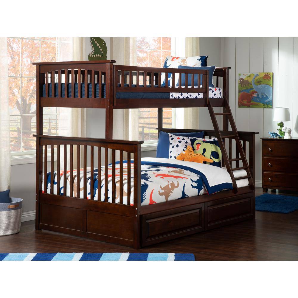 AFI Columbia Bunk Bed Twin over Full with 2 Raised Panel Bed Drawers in Walnut