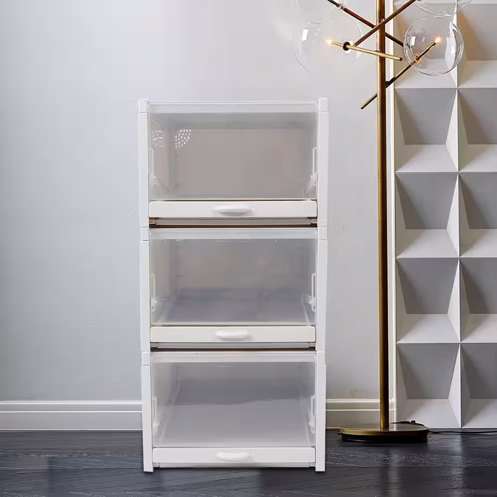 None 3-Pair White Plastic Shoe Boxes