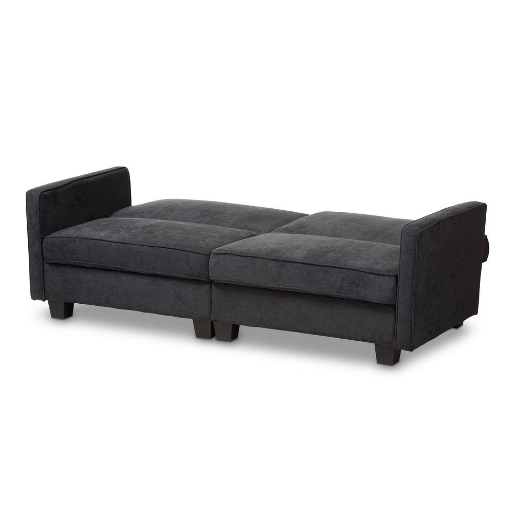 Baxton Studio Felicity 82.7 in. Dark Gray Polyester 3-Seater Twin Sleeper Sofa Bed with Square Arms