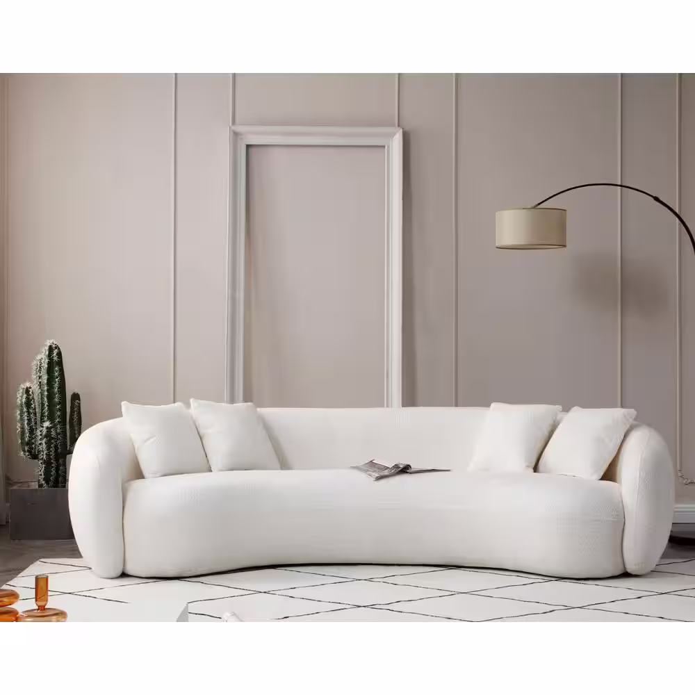 J&E Home 101.4 in. W Rolled Arm Velvet 5-Seat Modern Sectional Half Moon Leisure Couch Curved Sofa in Beige