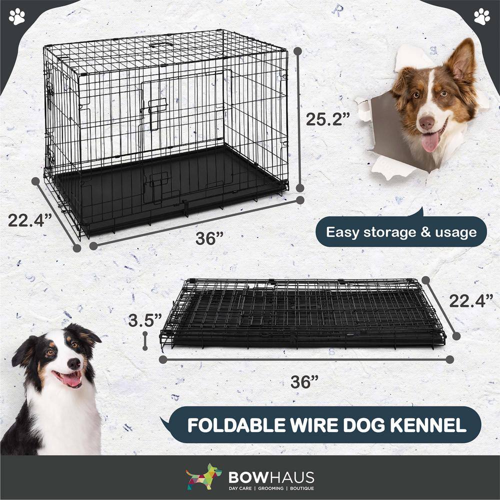 None Foldable Dog Crate Wire Metal Dog Kennel w/Divider Panel, Leak-Proof Pan & Protecting Feet - 36 in. W