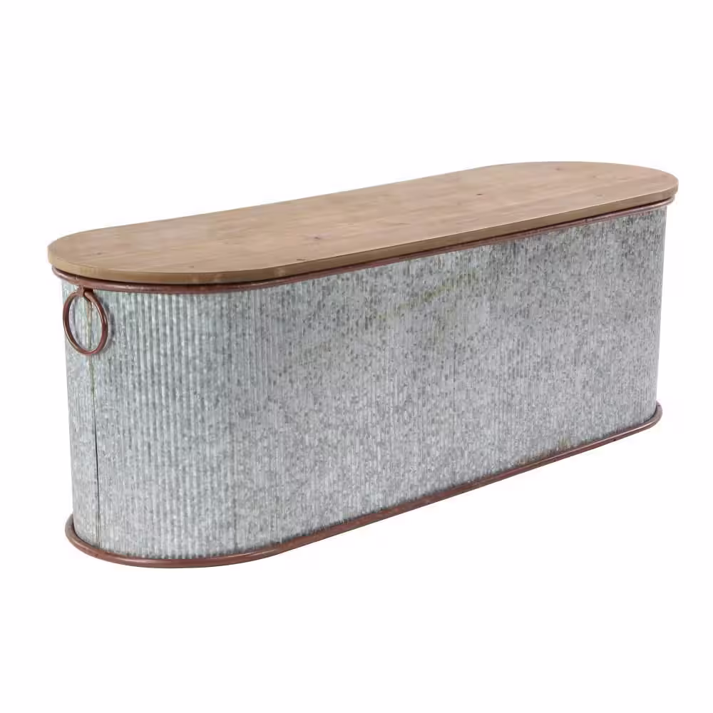 Litton Lane Brown Storage Bench with Brown Wood Top (Set of 3)