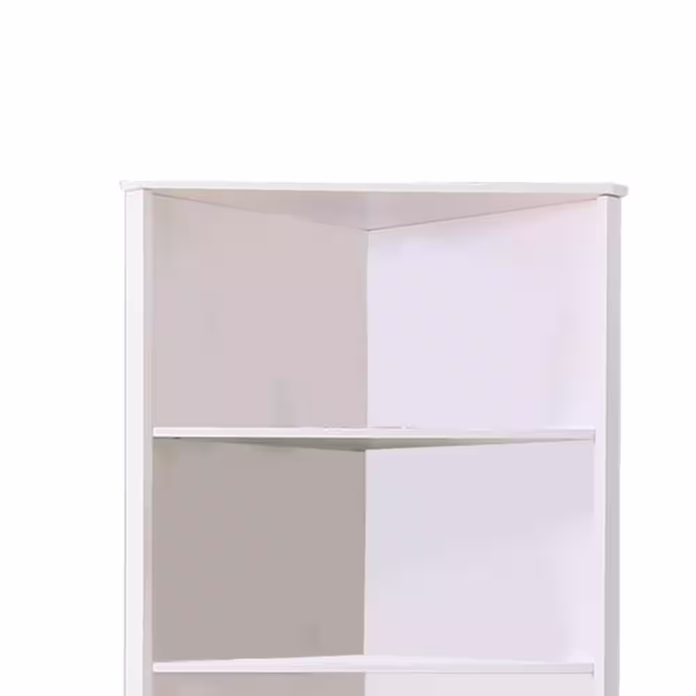 Benjara Contemporary Style 78 in. H White Solid Wood 5 Shelf Corner Bookshelf