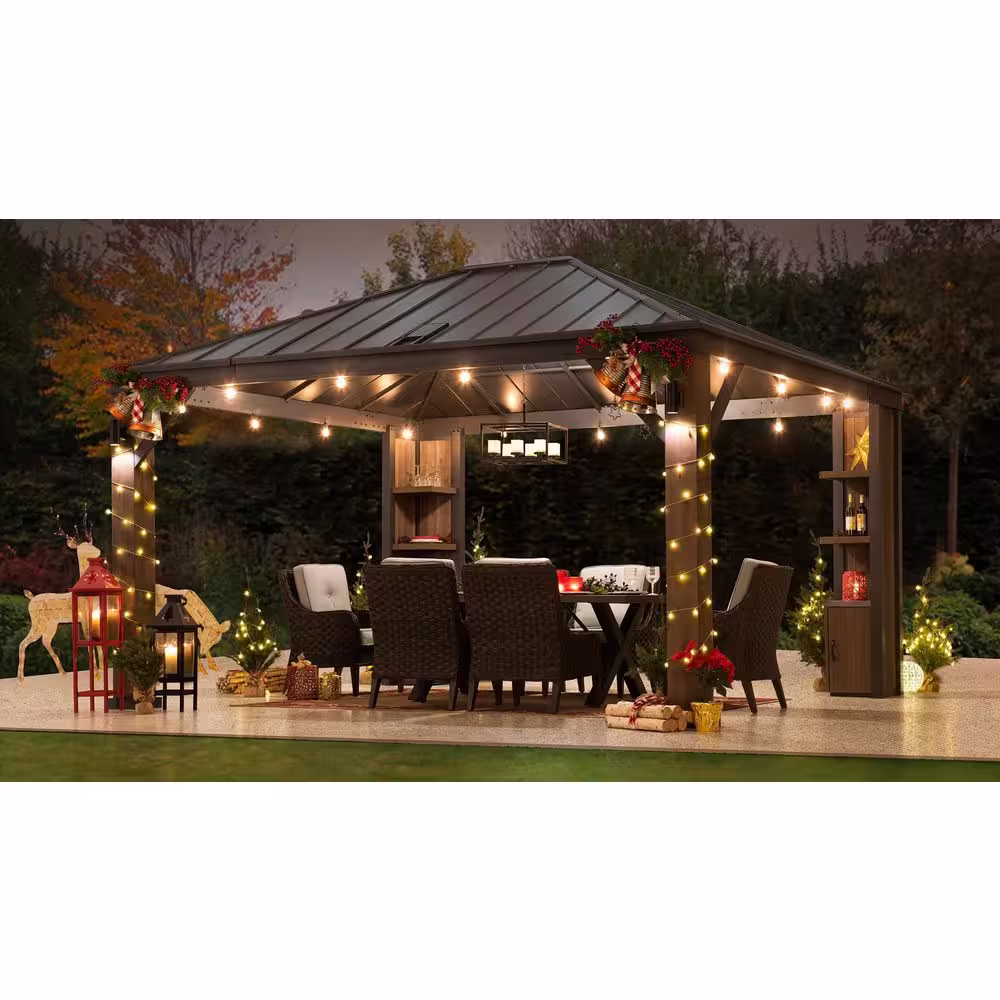 Sunjoy Elmgrove 12 ft. x 14 ft. Hardtop Gazebo with LED Lighting and Bluetooth Sound