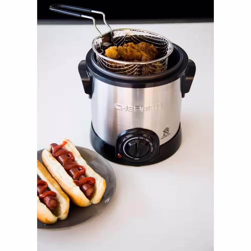 Chefman Deep Fryer with Removable Basket, Non-Stick Coating Adjustable Temperature Control, 1-l, Stainless Steel