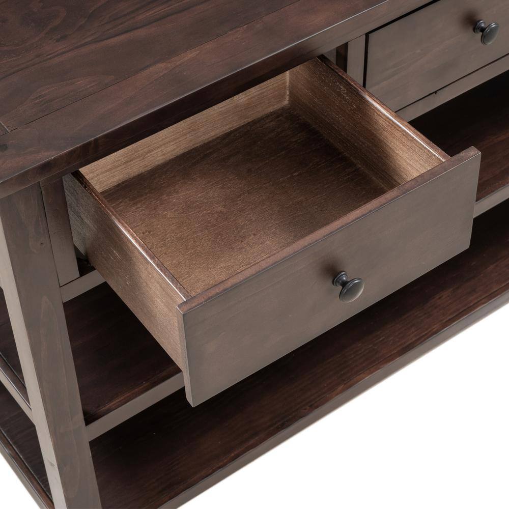 URTR 50 in.Espresso Rectangle Wood Long Console Table with Drawers and 2-Tier Shelves, 3 Drawers Sofa Table