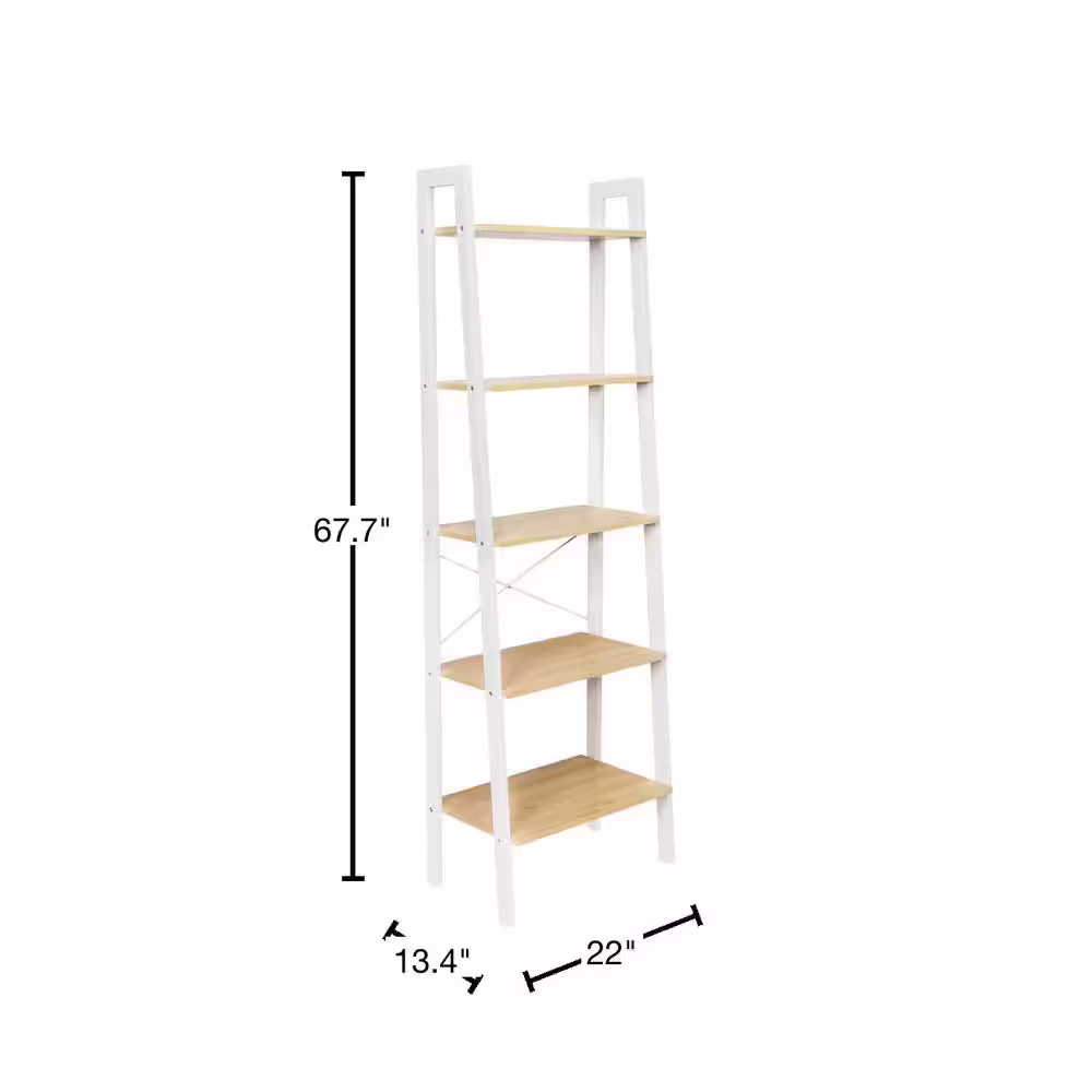Honey-Can-Do Natural and White 5-Tier Ladder Steel A-Frame Shelving Unit (22 in. W x 67.7 in. H x 13.4 in. D)