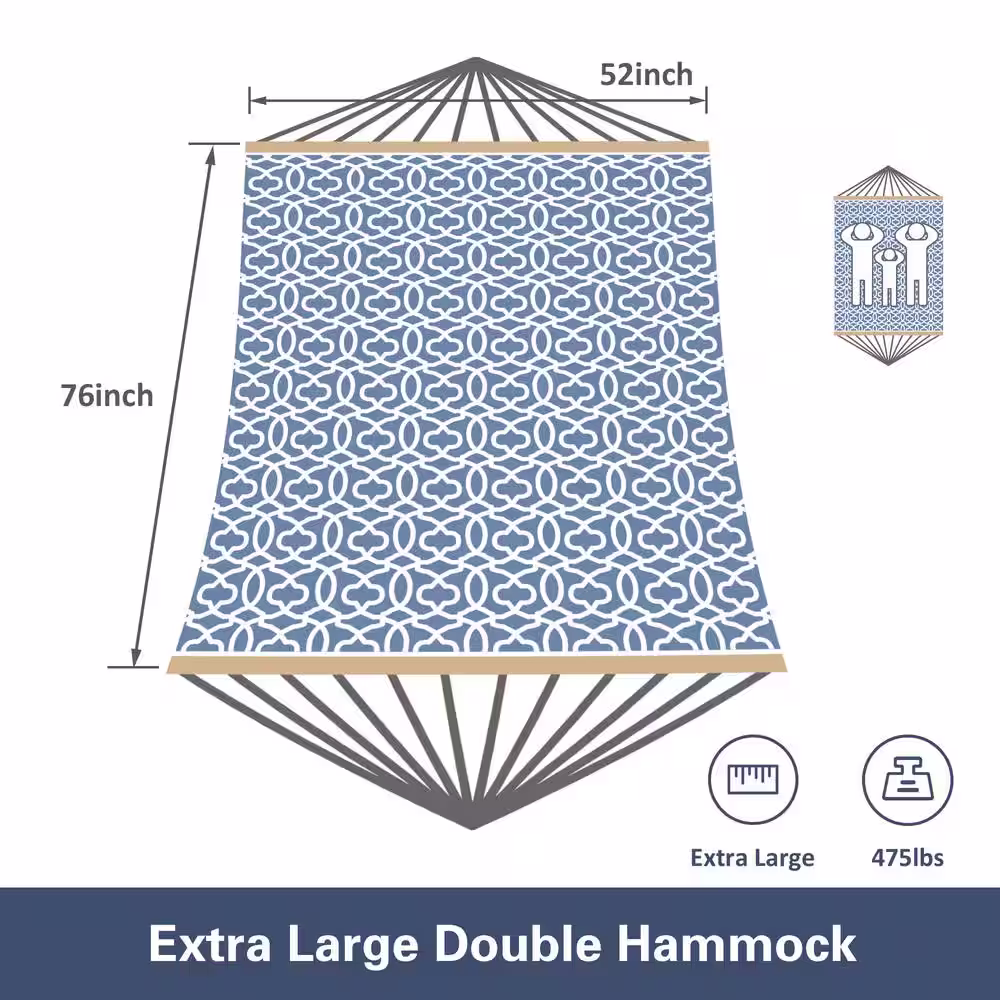 None 10 ft. x 12 ft. Quilted Rope Hammock and 12 ft. Steel Hammock Stand with Detachable Pillow, Blue Pattern