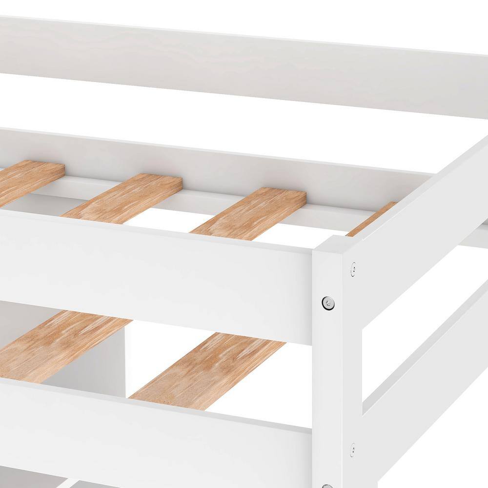 wetiny White Convertible Loft Bed with L-Shape Desk Twin Bunk Bed with Shelves and Ladder