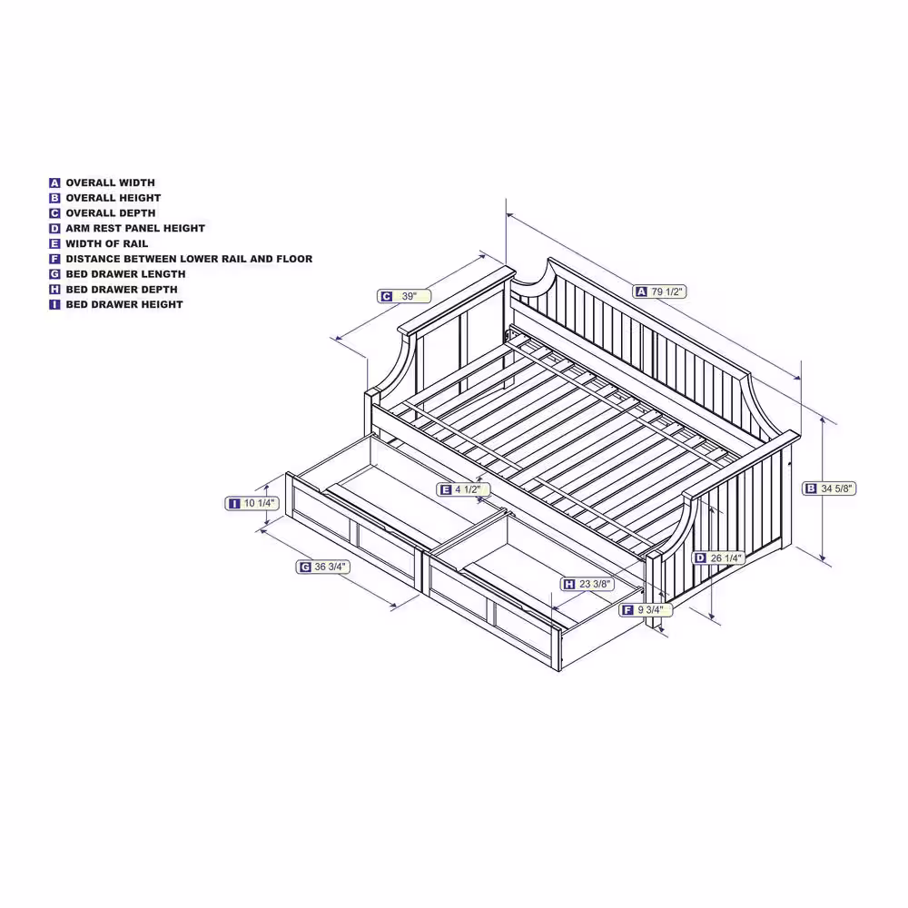 None Cambridge Walnut Twin Solid Wood Daybed with Set of 2-Bed Drawers