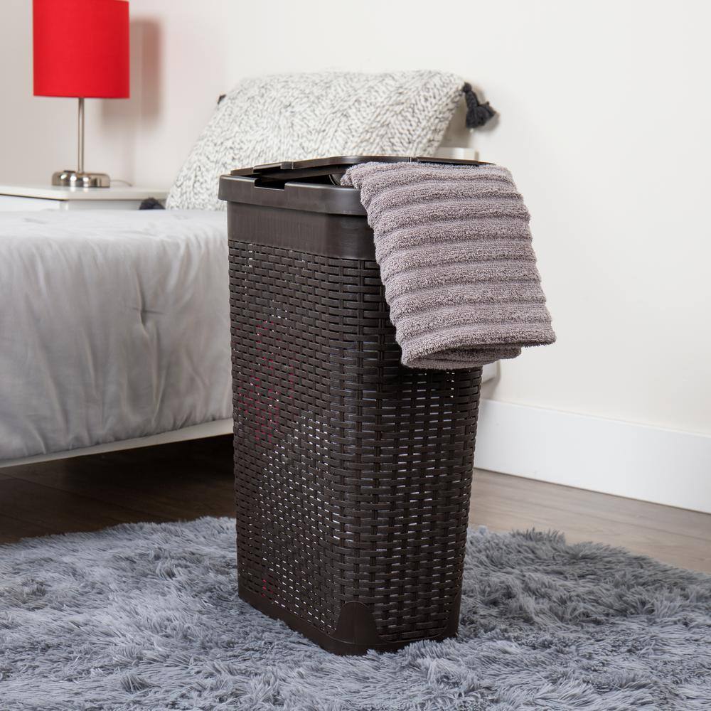 Mind Reader Basket Collection, Slim Laundry Hamper, 40 Liter (15kg/33lbs) Capacity, Cut Out Handles, Attached Hinged Lid, Brown