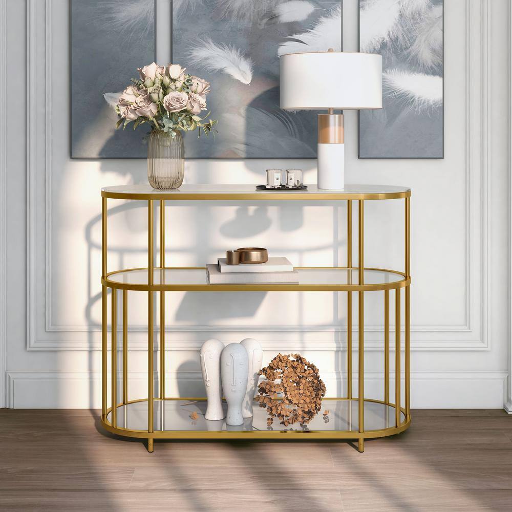 Furniture of America Harmark 42 in. Gold Coating Specialty Glass Top Console Table