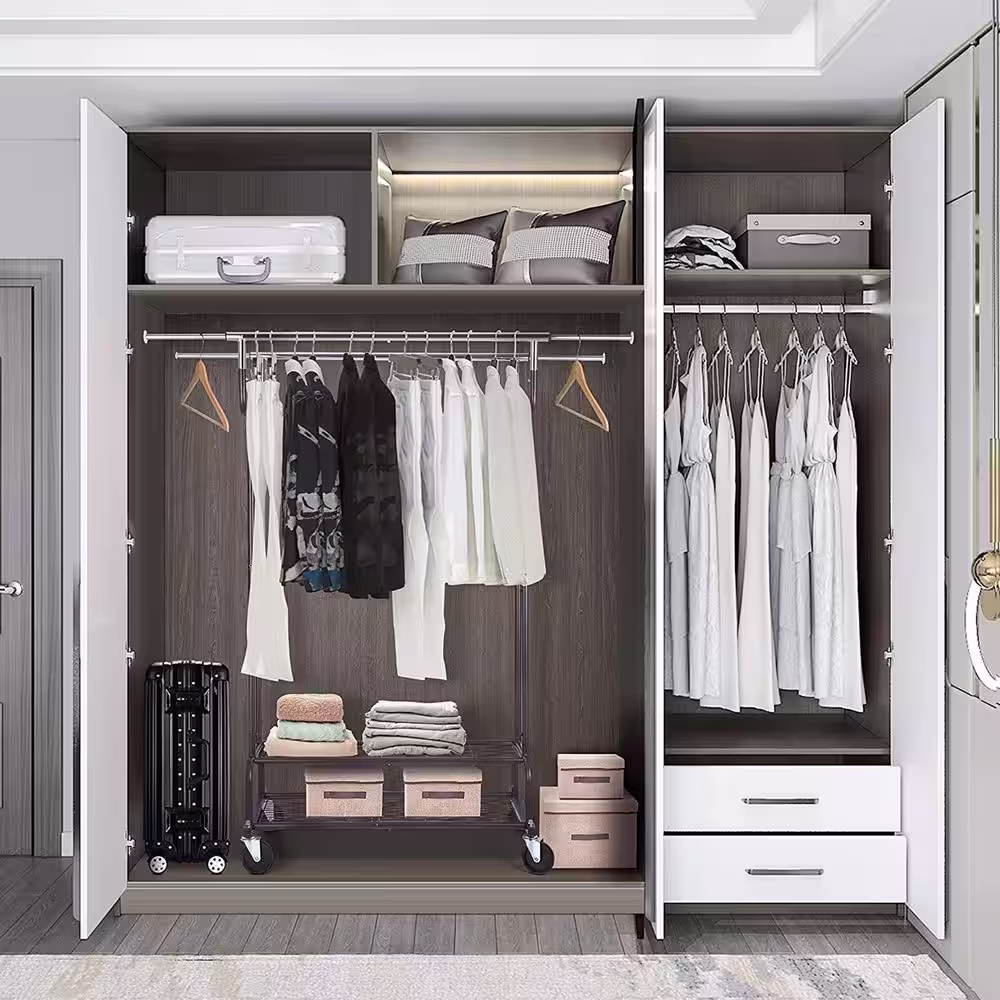 None Silver Metal Garment Clothes Rack With Double Rod 38 in. W x 62 in. H