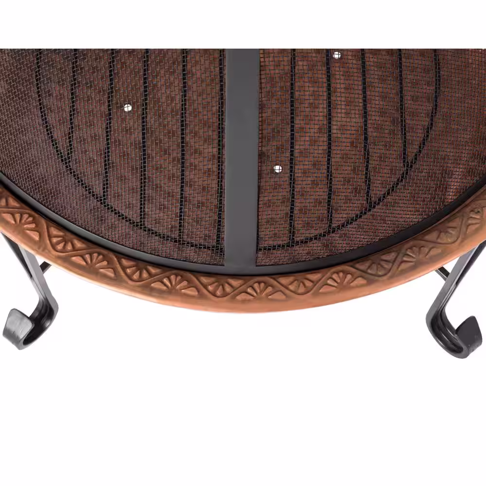 Fire Sense Palermo 26 in. x 21 in. Round Hammered Wood Burning Fire Pit in Copper with Fire Tool
