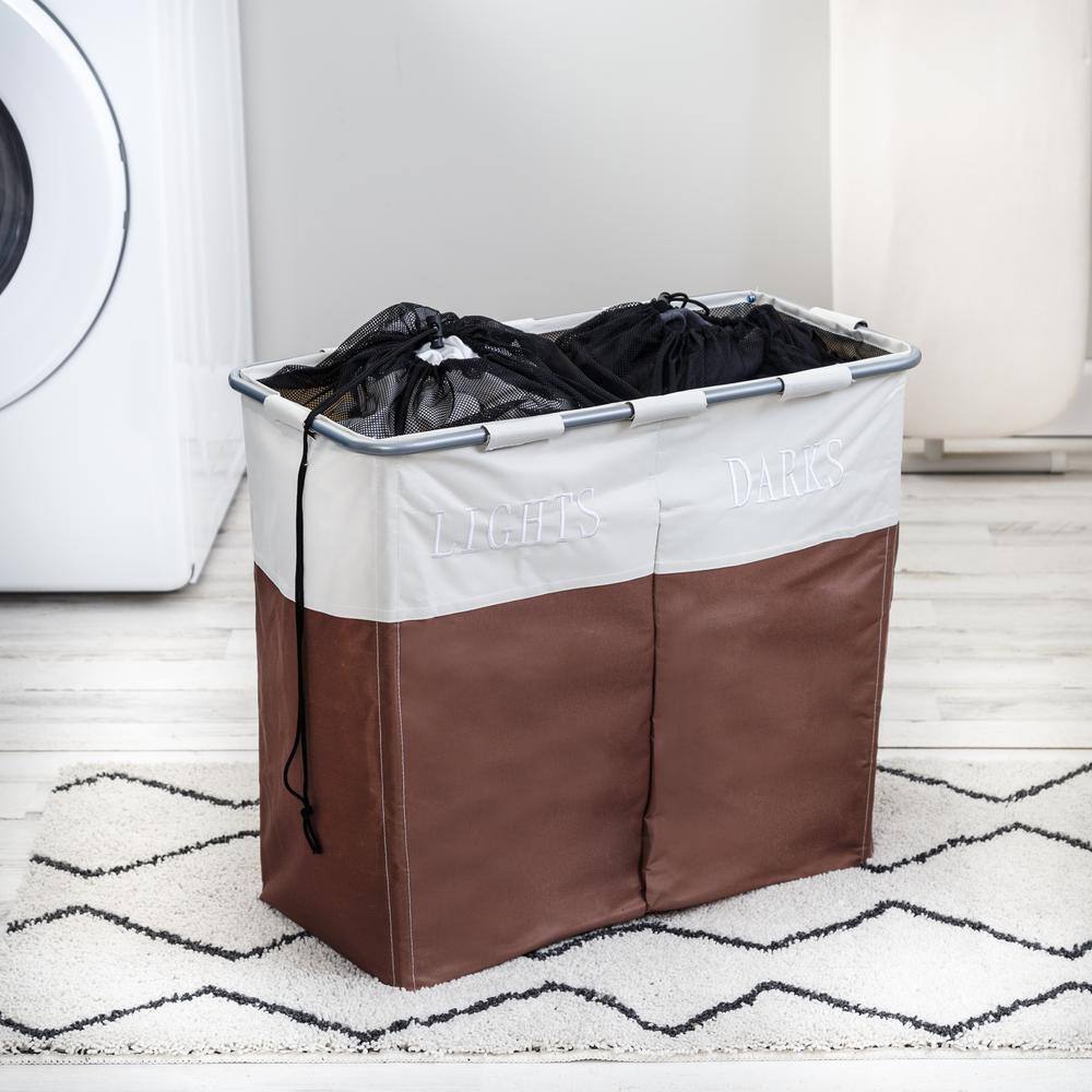 Honey-Can-Do Brown Steel and Polyester Folding Double Frame Hamper