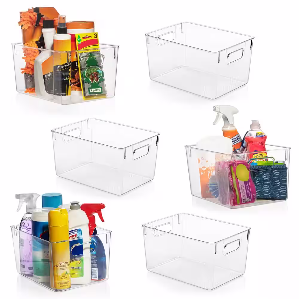 None 9 Qt. Plastic Storage Bin Kitchen Organization in Clear (6-Pack)