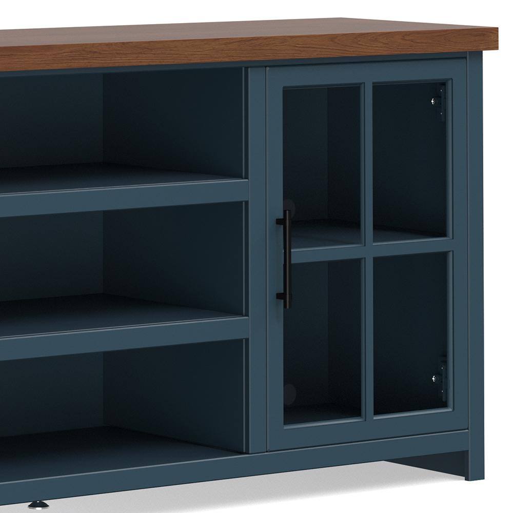 None 66 in. Fully Assembled Blue and Whiskey TV Stand, Fits TV's up to 75 in.