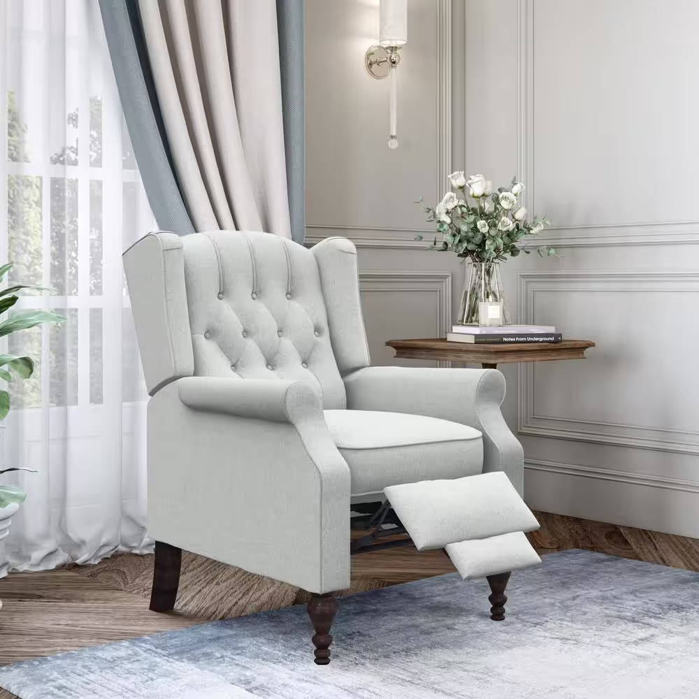StyleWell Waybrook Stone Gray Upholstered Tufted Wingback Pushback Recliner