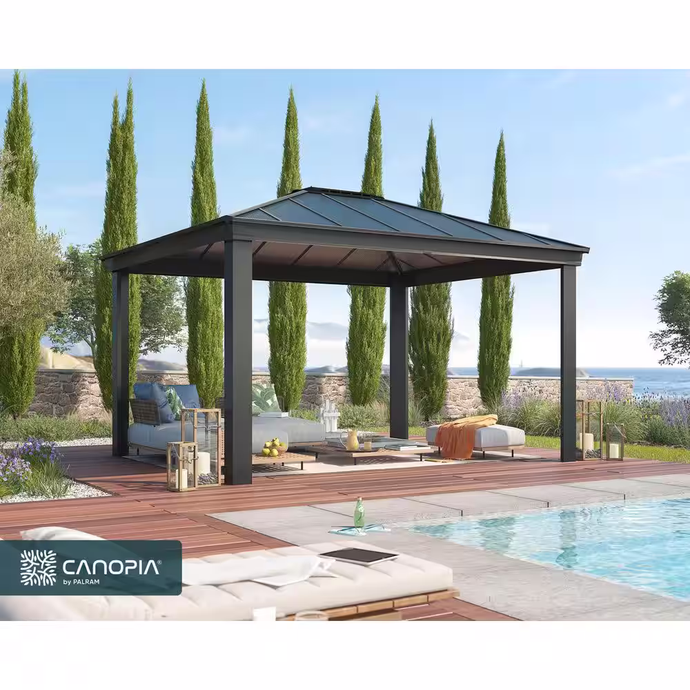 CANOPIA by PALRAM Dallas 12 ft. x 14 ft. Gray/Gray Opaque Outdoor Gazebo with Insulating and Sleek Roof Design